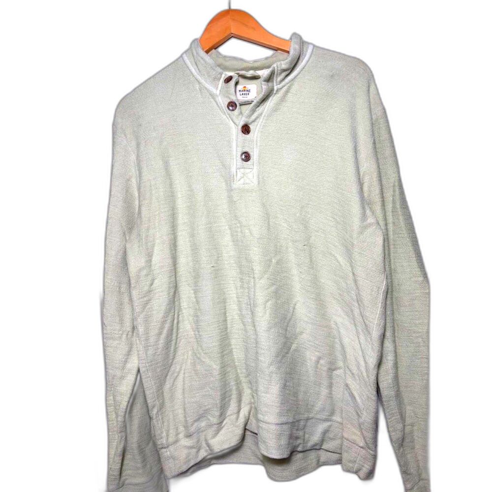 Marine Layer Quarter Button Shirt Men's Sz Medium Light Green Celery Long Sleeve